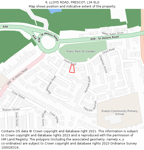 6, LLOYD ROAD, PRESCOT, L34 6LG: Location map and indicative extent of plot