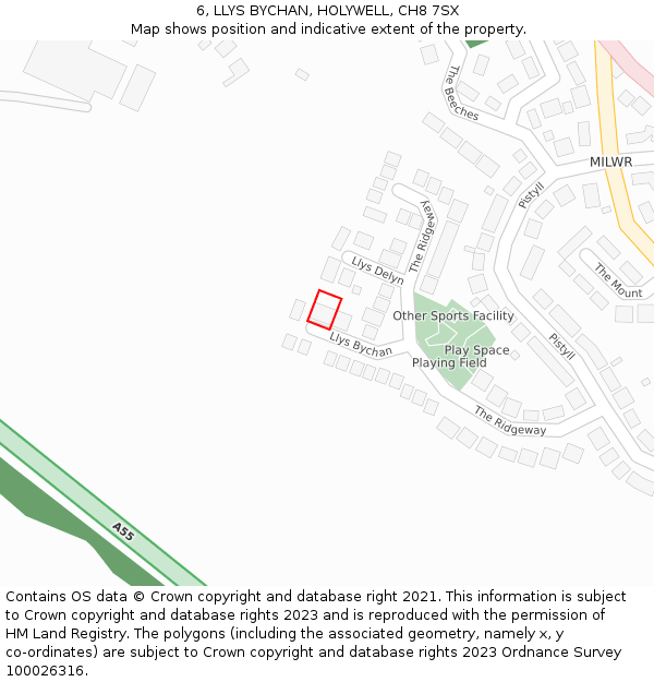 6, LLYS BYCHAN, HOLYWELL, CH8 7SX: Location map and indicative extent of plot