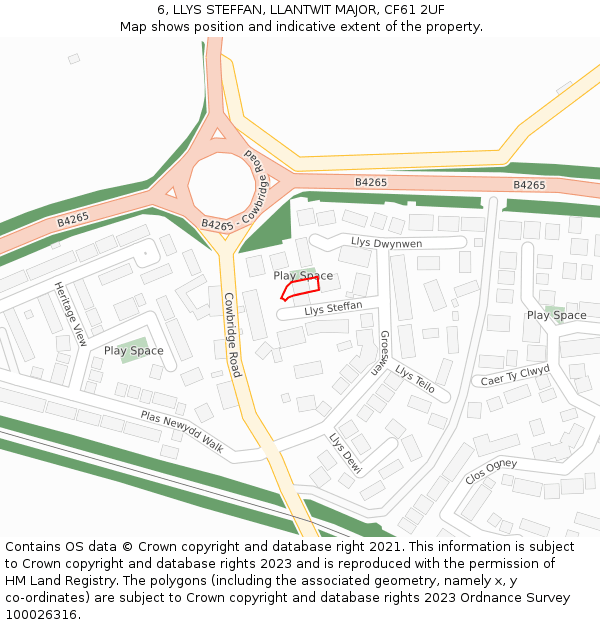 6, LLYS STEFFAN, LLANTWIT MAJOR, CF61 2UF: Location map and indicative extent of plot