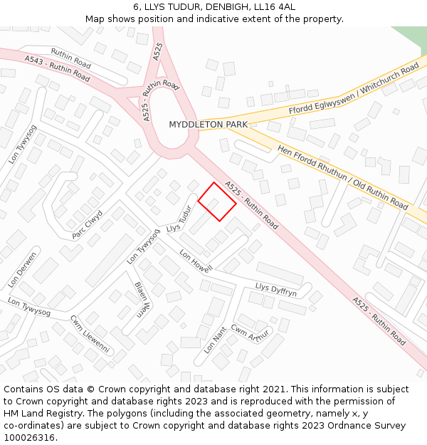 6, LLYS TUDUR, DENBIGH, LL16 4AL: Location map and indicative extent of plot