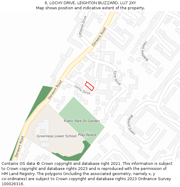 6, LOCHY DRIVE, LEIGHTON BUZZARD, LU7 2XY: Location map and indicative extent of plot