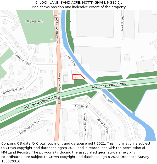 6, LOCK LANE, SANDIACRE, NOTTINGHAM, NG10 5JL: Location map and indicative extent of plot