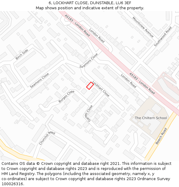 6, LOCKHART CLOSE, DUNSTABLE, LU6 3EF: Location map and indicative extent of plot