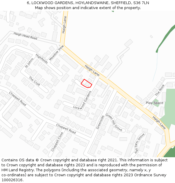 6, LOCKWOOD GARDENS, HOYLANDSWAINE, SHEFFIELD, S36 7LN: Location map and indicative extent of plot