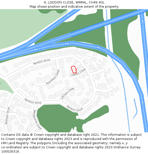 6, LODDON CLOSE, WIRRAL, CH49 4GL: Location map and indicative extent of plot