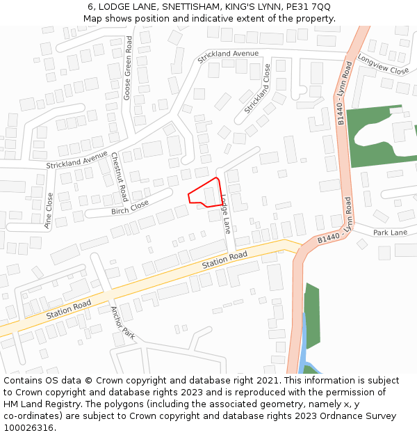 6, LODGE LANE, SNETTISHAM, KING'S LYNN, PE31 7QQ: Location map and indicative extent of plot