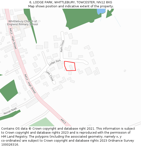 6, LODGE PARK, WHITTLEBURY, TOWCESTER, NN12 8XG: Location map and indicative extent of plot