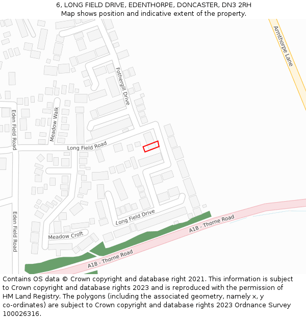 6, LONG FIELD DRIVE, EDENTHORPE, DONCASTER, DN3 2RH: Location map and indicative extent of plot