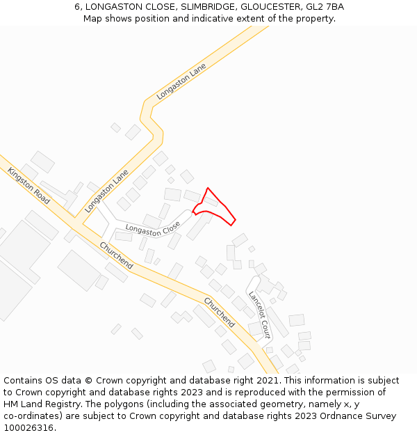 6, LONGASTON CLOSE, SLIMBRIDGE, GLOUCESTER, GL2 7BA: Location map and indicative extent of plot