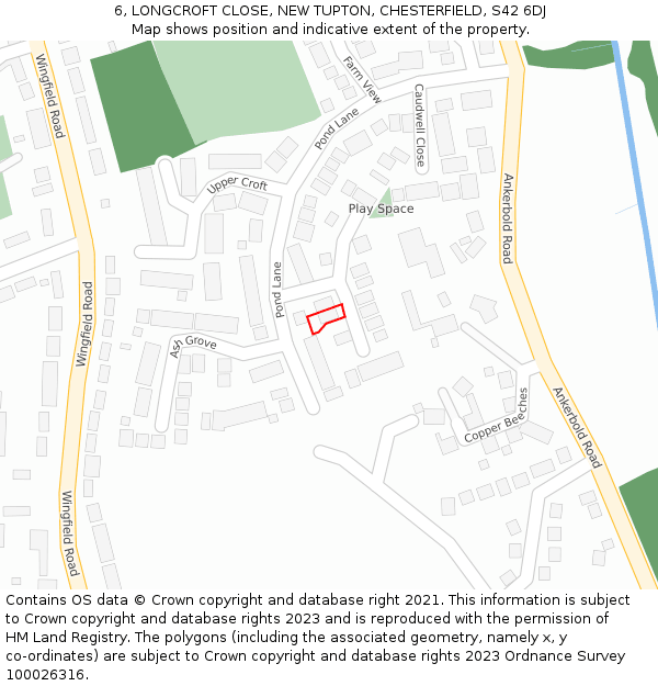 6, LONGCROFT CLOSE, NEW TUPTON, CHESTERFIELD, S42 6DJ: Location map and indicative extent of plot