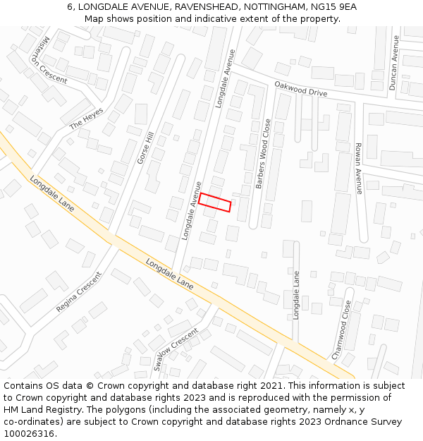 6, LONGDALE AVENUE, RAVENSHEAD, NOTTINGHAM, NG15 9EA: Location map and indicative extent of plot