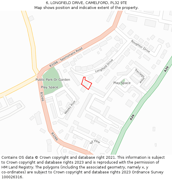 6, LONGFIELD DRIVE, CAMELFORD, PL32 9TE: Location map and indicative extent of plot