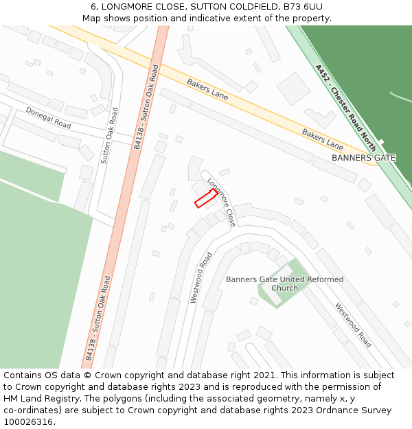 6, LONGMORE CLOSE, SUTTON COLDFIELD, B73 6UU: Location map and indicative extent of plot