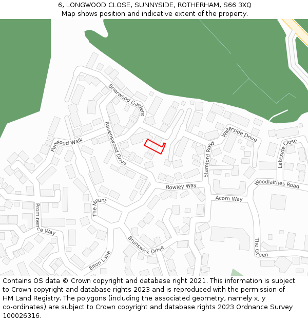 6, LONGWOOD CLOSE, SUNNYSIDE, ROTHERHAM, S66 3XQ: Location map and indicative extent of plot