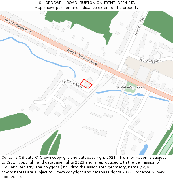 6, LORDSWELL ROAD, BURTON-ON-TRENT, DE14 2TA: Location map and indicative extent of plot
