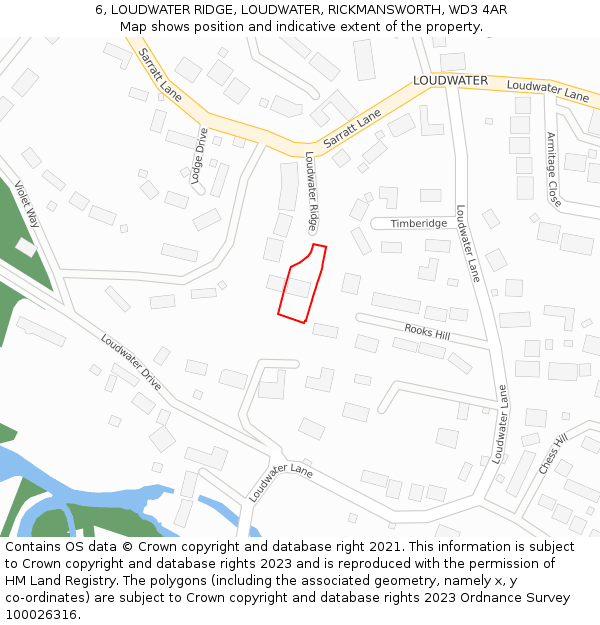 6, LOUDWATER RIDGE, LOUDWATER, RICKMANSWORTH, WD3 4AR: Location map and indicative extent of plot