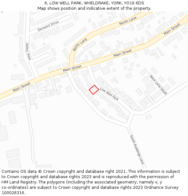 6, LOW WELL PARK, WHELDRAKE, YORK, YO19 6DS: Location map and indicative extent of plot