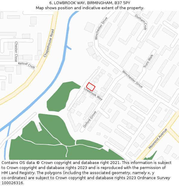 6, LOWBROOK WAY, BIRMINGHAM, B37 5PY: Location map and indicative extent of plot