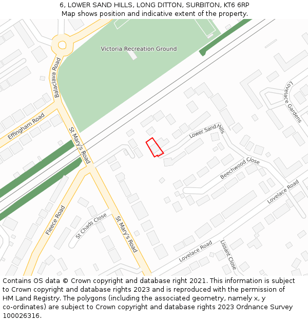 6, LOWER SAND HILLS, LONG DITTON, SURBITON, KT6 6RP: Location map and indicative extent of plot