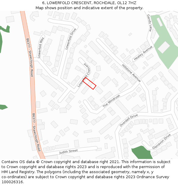 6, LOWERFOLD CRESCENT, ROCHDALE, OL12 7HZ: Location map and indicative extent of plot