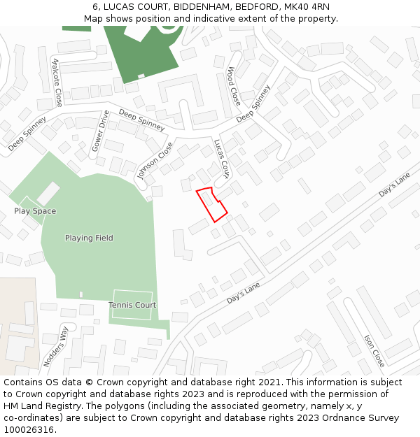6, LUCAS COURT, BIDDENHAM, BEDFORD, MK40 4RN: Location map and indicative extent of plot