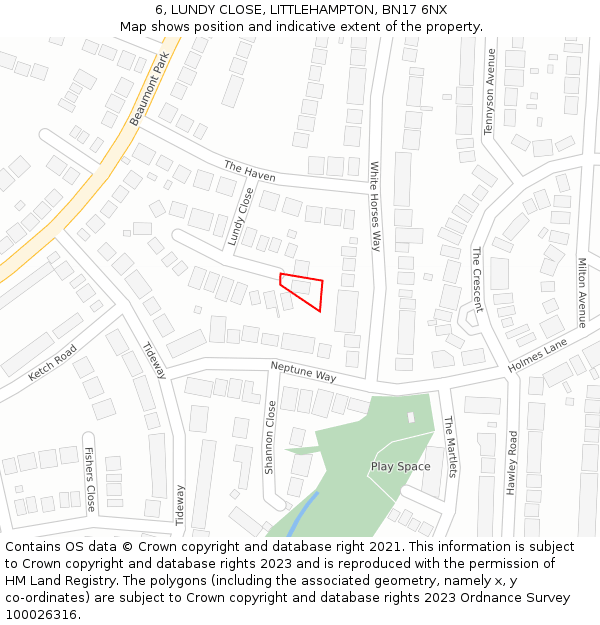 6, LUNDY CLOSE, LITTLEHAMPTON, BN17 6NX: Location map and indicative extent of plot