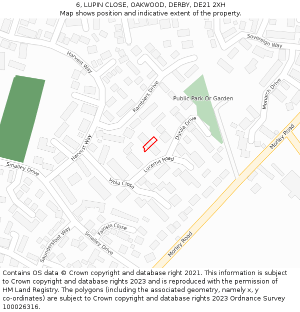 6, LUPIN CLOSE, OAKWOOD, DERBY, DE21 2XH: Location map and indicative extent of plot