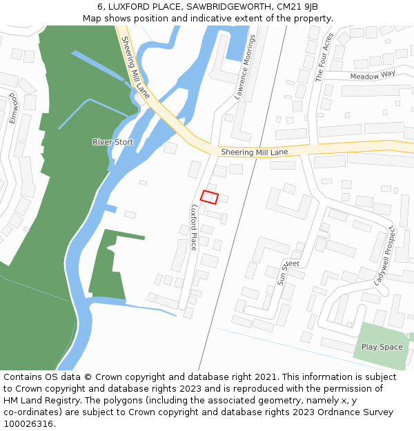 6, LUXFORD PLACE, SAWBRIDGEWORTH, CM21 9JB: Location map and indicative extent of plot