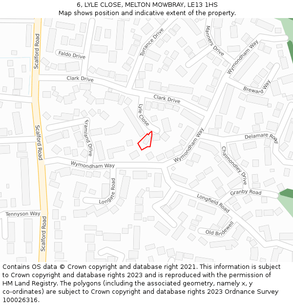 6, LYLE CLOSE, MELTON MOWBRAY, LE13 1HS: Location map and indicative extent of plot