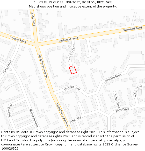 6, LYN ELLIS CLOSE, FISHTOFT, BOSTON, PE21 0PR: Location map and indicative extent of plot