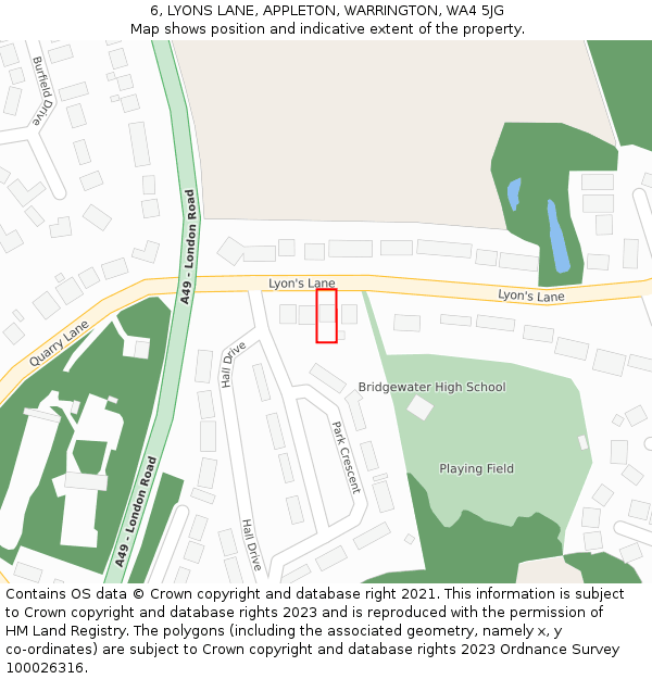 6, LYONS LANE, APPLETON, WARRINGTON, WA4 5JG: Location map and indicative extent of plot