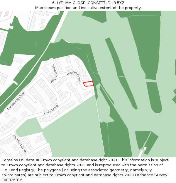 6, LYTHAM CLOSE, CONSETT, DH8 5XZ: Location map and indicative extent of plot