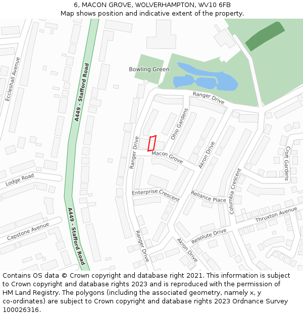 6, MACON GROVE, WOLVERHAMPTON, WV10 6FB: Location map and indicative extent of plot