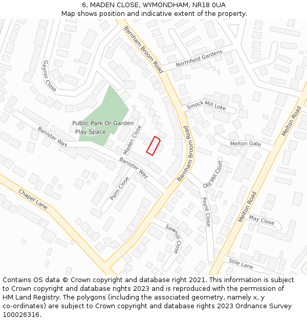 6, MADEN CLOSE, WYMONDHAM, NR18 0UA: Location map and indicative extent of plot