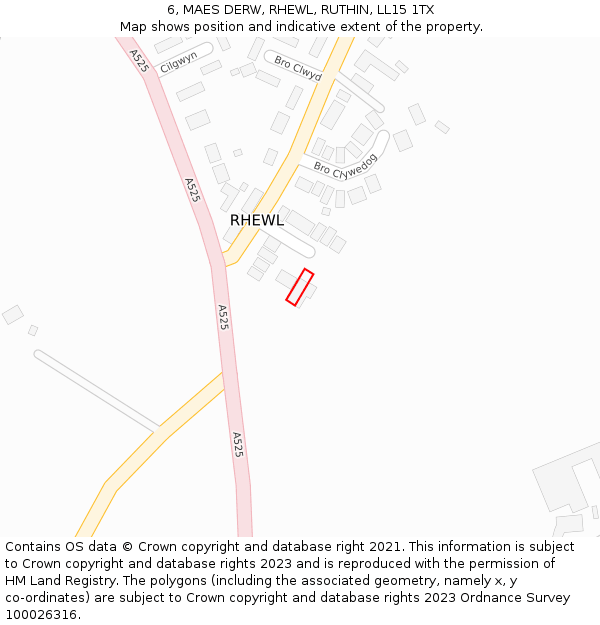 6, MAES DERW, RHEWL, RUTHIN, LL15 1TX: Location map and indicative extent of plot