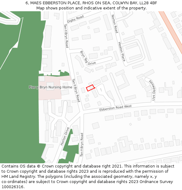 6, MAES EBBERSTON PLACE, RHOS ON SEA, COLWYN BAY, LL28 4BF: Location map and indicative extent of plot