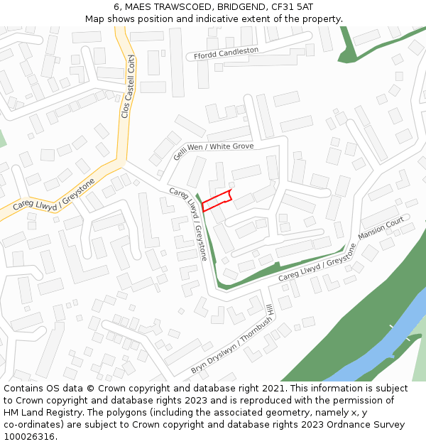 6, MAES TRAWSCOED, BRIDGEND, CF31 5AT: Location map and indicative extent of plot