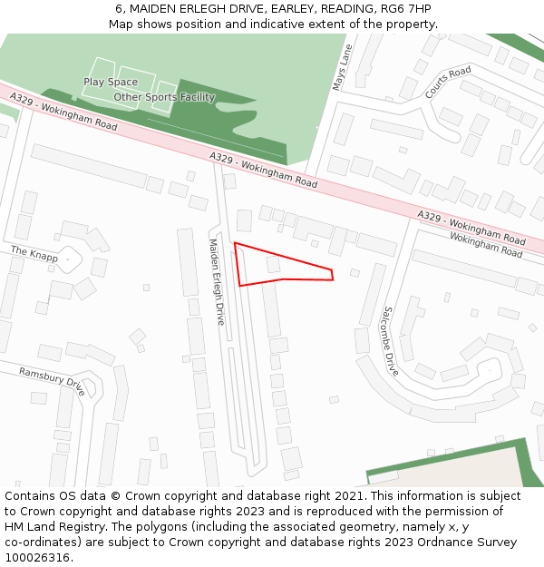 6, MAIDEN ERLEGH DRIVE, EARLEY, READING, RG6 7HP: Location map and indicative extent of plot