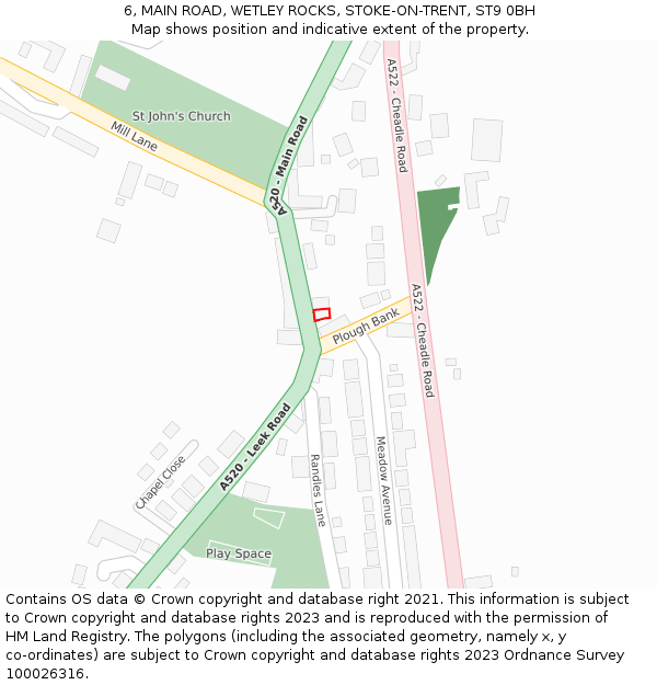 6, MAIN ROAD, WETLEY ROCKS, STOKE-ON-TRENT, ST9 0BH: Location map and indicative extent of plot