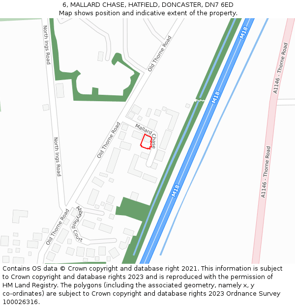 6, MALLARD CHASE, HATFIELD, DONCASTER, DN7 6ED: Location map and indicative extent of plot