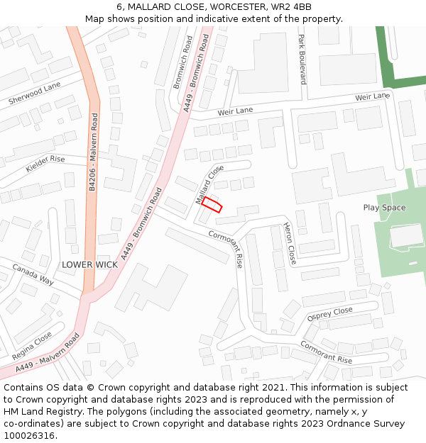 6, MALLARD CLOSE, WORCESTER, WR2 4BB: Location map and indicative extent of plot