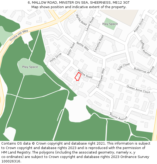 6, MALLOW ROAD, MINSTER ON SEA, SHEERNESS, ME12 3GT: Location map and indicative extent of plot