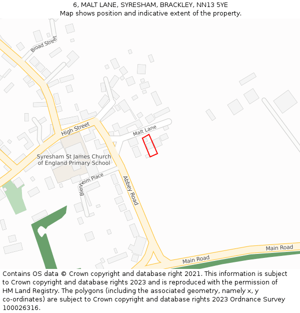 6, MALT LANE, SYRESHAM, BRACKLEY, NN13 5YE: Location map and indicative extent of plot