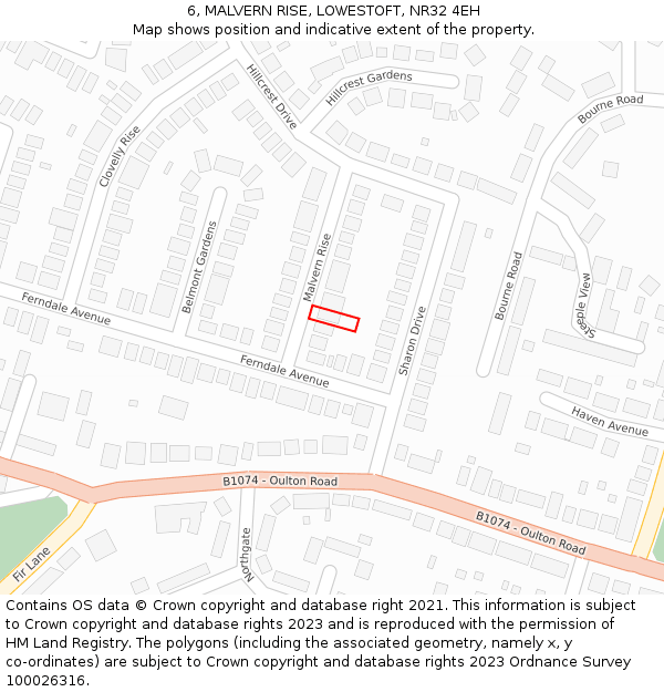 6, MALVERN RISE, LOWESTOFT, NR32 4EH: Location map and indicative extent of plot