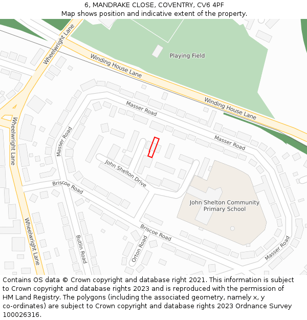 6, MANDRAKE CLOSE, COVENTRY, CV6 4PF: Location map and indicative extent of plot