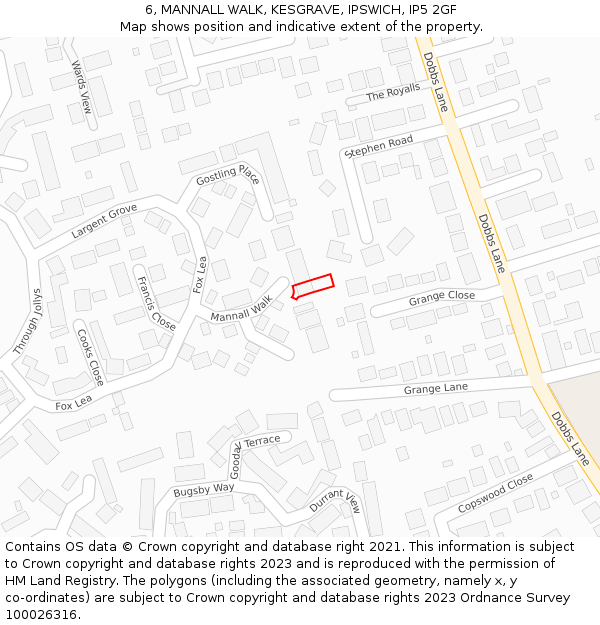 6, MANNALL WALK, KESGRAVE, IPSWICH, IP5 2GF: Location map and indicative extent of plot