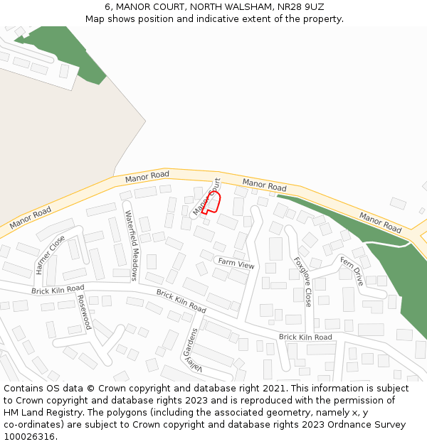 6, MANOR COURT, NORTH WALSHAM, NR28 9UZ: Location map and indicative extent of plot