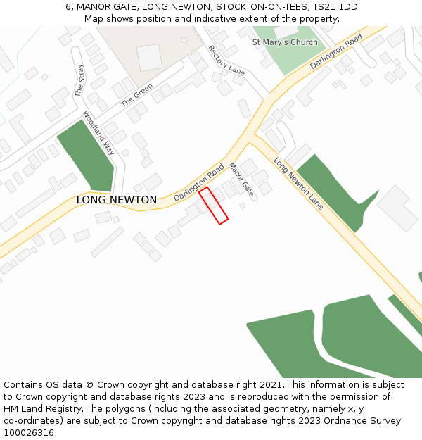 6, MANOR GATE, LONG NEWTON, STOCKTON-ON-TEES, TS21 1DD: Location map and indicative extent of plot