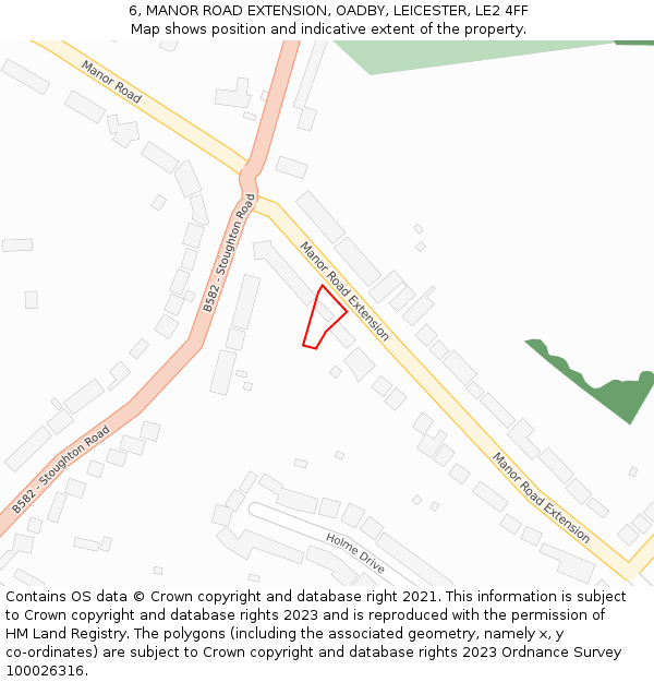 6, MANOR ROAD EXTENSION, OADBY, LEICESTER, LE2 4FF: Location map and indicative extent of plot
