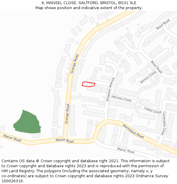 6, MANSEL CLOSE, SALTFORD, BRISTOL, BS31 3LE: Location map and indicative extent of plot